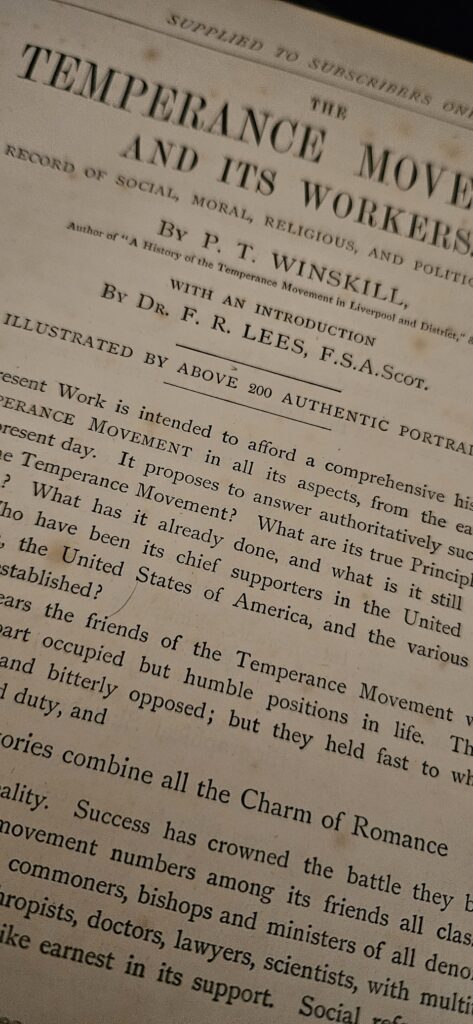 Temperance History page from book